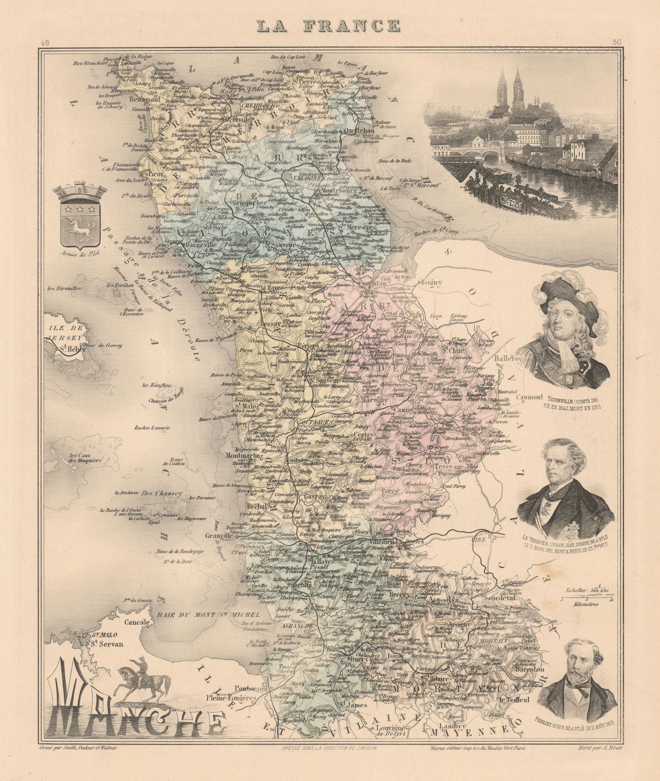 Manche département. Saint-Lô vignette. Vuillemin 1890 old antique map chart